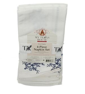 My Texas House Floral Napkin Set 4-Piece White Blue Cotton 20x20 Dinner Napkins